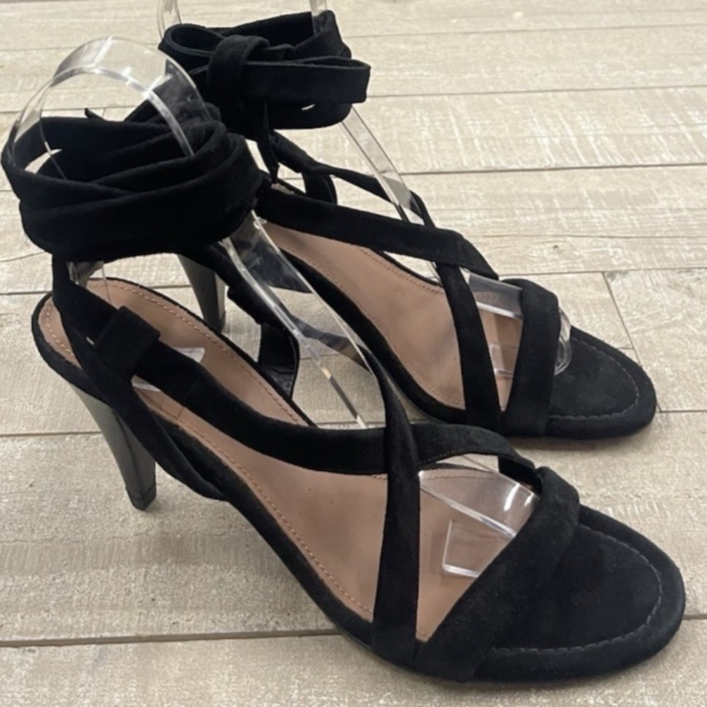Ba&Sh Cidney Ankle Strap Suede Heel Sandal In Black